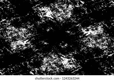 Grunge overlay layer. Abstract black and white vector background. Monochrome vintage surface with dirty pattern in cracks, spots, dots. Old wall in dark horror style design