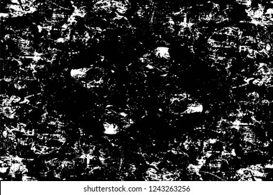 Grunge overlay layer. Abstract black and white vector background. Monochrome vintage surface with dirty pattern in cracks, spots, dots. Old wall in dark horror style design