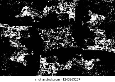 Grunge overlay layer. Abstract black and white vector background. Monochrome vintage surface with dirty pattern in cracks, spots, dots. Old wall in dark horror style design