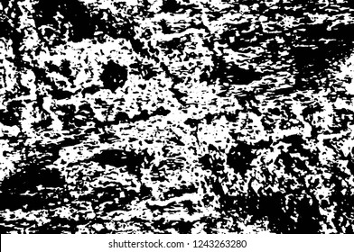 Grunge overlay layer. Abstract black and white vector background. Monochrome vintage surface with dirty pattern in cracks, spots, dots. Old wall in dark horror style design