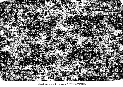 Grunge overlay layer. Abstract black and white vector background. Monochrome vintage surface with dirty pattern in cracks, spots, dots. Old wall in dark horror style design