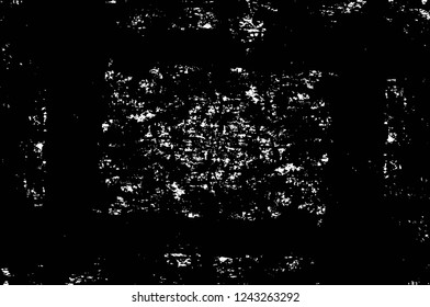 Grunge overlay layer. Abstract black and white vector background. Monochrome vintage surface with dirty pattern in cracks, spots, dots. Old wall in dark horror style design