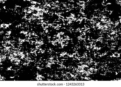 Grunge overlay layer. Abstract black and white vector background. Monochrome vintage surface with dirty pattern in cracks, spots, dots. Old wall in dark horror style design