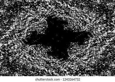 Grunge overlay layer. Abstract black and white vector background. Monochrome vintage surface with dirty pattern in cracks, spots, dots. Old wall in dark horror style design
