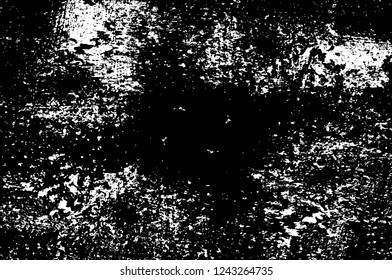 Grunge overlay layer. Abstract black and white vector background. Monochrome vintage surface with dirty pattern in cracks, spots, dots. Old wall in dark horror style design