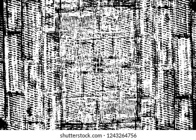 Grunge overlay layer. Abstract black and white vector background. Monochrome vintage surface with dirty pattern in cracks, spots, dots. Old wall in dark horror style design