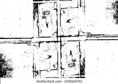 Grunge overlay layer. Abstract black and white vector background. Monochrome vintage surface with dirty pattern in cracks, spots, dots. Old wall in dark horror style design
