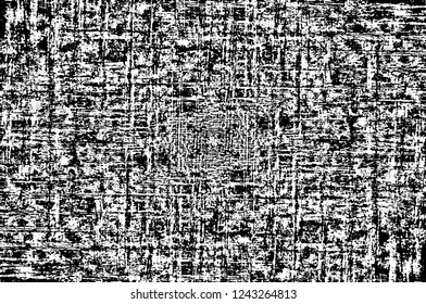 Grunge overlay layer. Abstract black and white vector background. Monochrome vintage surface with dirty pattern in cracks, spots, dots. Old wall in dark horror style design
