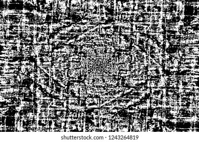 Grunge overlay layer. Abstract black and white vector background. Monochrome vintage surface with dirty pattern in cracks, spots, dots. Old wall in dark horror style design