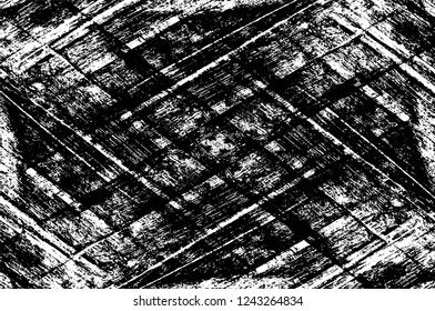 Grunge overlay layer. Abstract black and white vector background. Monochrome vintage surface with dirty pattern in cracks, spots, dots. Old wall in dark horror style design