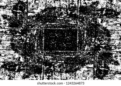 Grunge overlay layer. Abstract black and white vector background. Monochrome vintage surface with dirty pattern in cracks, spots, dots. Old wall in dark horror style design