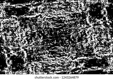 Grunge overlay layer. Abstract black and white vector background. Monochrome vintage surface with dirty pattern in cracks, spots, dots. Old wall in dark horror style design