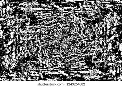 Grunge overlay layer. Abstract black and white vector background. Monochrome vintage surface with dirty pattern in cracks, spots, dots. Old wall in dark horror style design