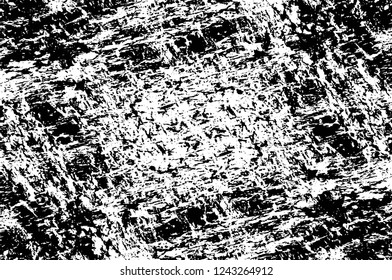 Grunge overlay layer. Abstract black and white vector background. Monochrome vintage surface with dirty pattern in cracks, spots, dots. Old wall in dark horror style design