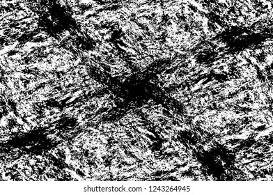 Grunge overlay layer. Abstract black and white vector background. Monochrome vintage surface with dirty pattern in cracks, spots, dots. Old wall in dark horror style design