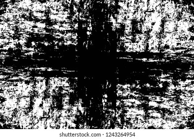 Grunge overlay layer. Abstract black and white vector background. Monochrome vintage surface with dirty pattern in cracks, spots, dots. Old wall in dark horror style design