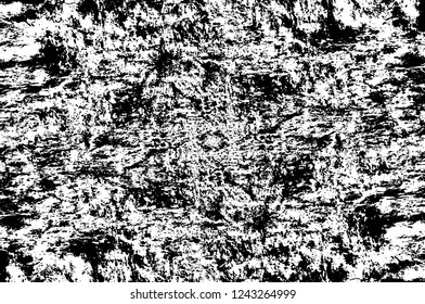 Grunge overlay layer. Abstract black and white vector background. Monochrome vintage surface with dirty pattern in cracks, spots, dots. Old wall in dark horror style design