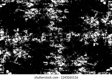 Grunge overlay layer. Abstract black and white vector background. Monochrome vintage surface with dirty pattern in cracks, spots, dots. Old wall in dark horror style design