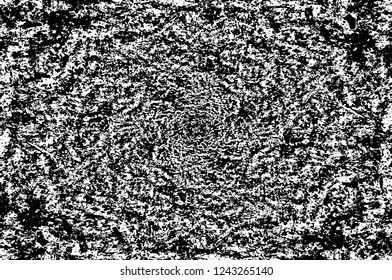 Grunge overlay layer. Abstract black and white vector background. Monochrome vintage surface with dirty pattern in cracks, spots, dots. Old wall in dark horror style design