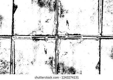 Grunge overlay layer. Abstract black and white vector background. Monochrome vintage surface with dirty pattern in cracks, spots, dots. Old wall in dark horror style design