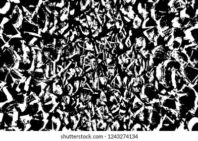 Grunge overlay layer. Abstract black and white vector background. Monochrome vintage surface with dirty pattern in cracks, spots, dots. Old wall in dark horror style design