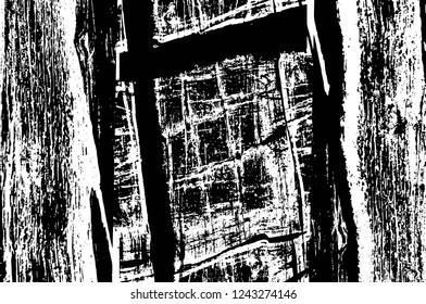 Grunge overlay layer. Abstract black and white vector background. Monochrome vintage surface with dirty pattern in cracks, spots, dots. Old wall in dark horror style design