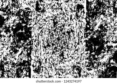 Grunge overlay layer. Abstract black and white vector background. Monochrome vintage surface with dirty pattern in cracks, spots, dots. Old wall in dark horror style design