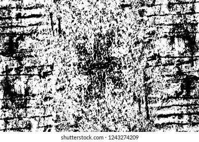Grunge overlay layer. Abstract black and white vector background. Monochrome vintage surface with dirty pattern in cracks, spots, dots. Old wall in dark horror style design