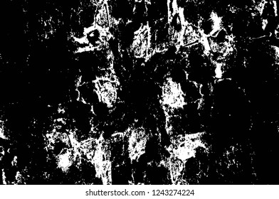 Grunge overlay layer. Abstract black and white vector background. Monochrome vintage surface with dirty pattern in cracks, spots, dots. Old wall in dark horror style design
