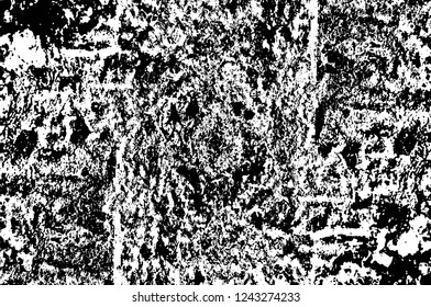 Grunge overlay layer. Abstract black and white vector background. Monochrome vintage surface with dirty pattern in cracks, spots, dots. Old wall in dark horror style design
