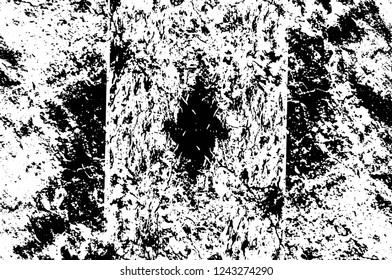 Grunge overlay layer. Abstract black and white vector background. Monochrome vintage surface with dirty pattern in cracks, spots, dots. Old wall in dark horror style design