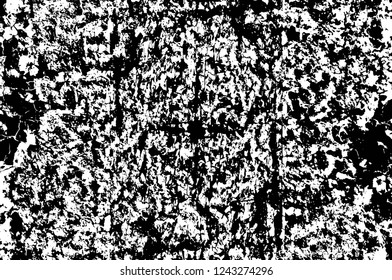 Grunge overlay layer. Abstract black and white vector background. Monochrome vintage surface with dirty pattern in cracks, spots, dots. Old wall in dark horror style design