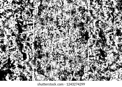 Grunge overlay layer. Abstract black and white vector background. Monochrome vintage surface with dirty pattern in cracks, spots, dots. Old wall in dark horror style design