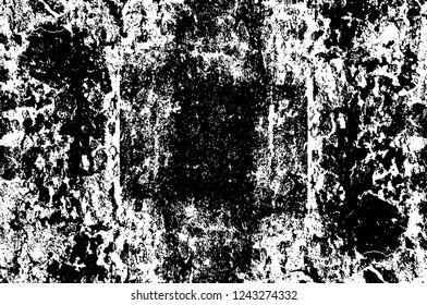 Grunge overlay layer. Abstract black and white vector background. Monochrome vintage surface with dirty pattern in cracks, spots, dots. Old wall in dark horror style design