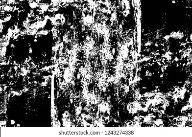 Grunge overlay layer. Abstract black and white vector background. Monochrome vintage surface with dirty pattern in cracks, spots, dots. Old wall in dark horror style design