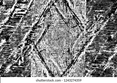 Grunge overlay layer. Abstract black and white vector background. Monochrome vintage surface with dirty pattern in cracks, spots, dots. Old wall in dark horror style design