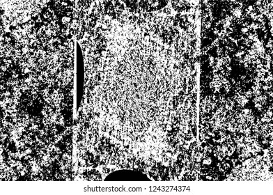 Grunge overlay layer. Abstract black and white vector background. Monochrome vintage surface with dirty pattern in cracks, spots, dots. Old wall in dark horror style design