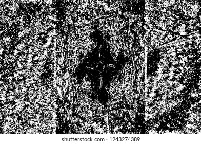 Grunge overlay layer. Abstract black and white vector background. Monochrome vintage surface with dirty pattern in cracks, spots, dots. Old wall in dark horror style design