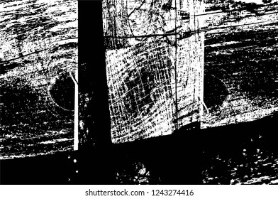 Grunge overlay layer. Abstract black and white vector background. Monochrome vintage surface with dirty pattern in cracks, spots, dots. Old wall in dark horror style design