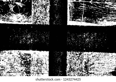 Grunge overlay layer. Abstract black and white vector background. Monochrome vintage surface with dirty pattern in cracks, spots, dots. Old wall in dark horror style design