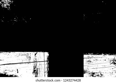 Grunge overlay layer. Abstract black and white vector background. Monochrome vintage surface with dirty pattern in cracks, spots, dots. Old wall in dark horror style design