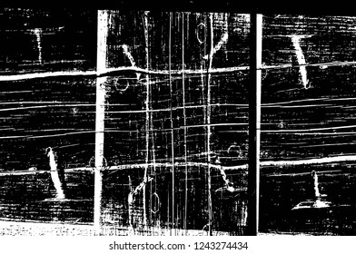 Grunge overlay layer. Abstract black and white vector background. Monochrome vintage surface with dirty pattern in cracks, spots, dots. Old wall in dark horror style design