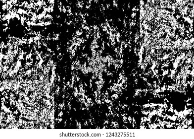 Grunge overlay layer. Abstract black and white vector background. Monochrome vintage surface with dirty pattern in cracks, spots, dots. Old wall in dark horror style design