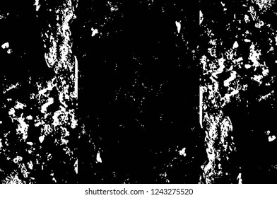 Grunge overlay layer. Abstract black and white vector background. Monochrome vintage surface with dirty pattern in cracks, spots, dots. Old wall in dark horror style design