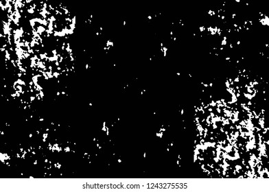 Grunge overlay layer. Abstract black and white vector background. Monochrome vintage surface with dirty pattern in cracks, spots, dots. Old wall in dark horror style design