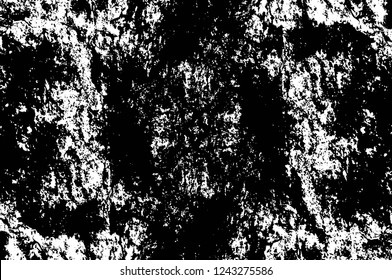Grunge overlay layer. Abstract black and white vector background. Monochrome vintage surface with dirty pattern in cracks, spots, dots. Old wall in dark horror style design