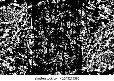 Grunge overlay layer. Abstract black and white vector background. Monochrome vintage surface with dirty pattern in cracks, spots, dots. Old wall in dark horror style design