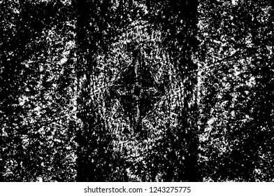 Grunge overlay layer. Abstract black and white vector background. Monochrome vintage surface with dirty pattern in cracks, spots, dots. Old wall in dark horror style design