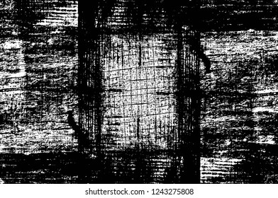 Grunge overlay layer. Abstract black and white vector background. Monochrome vintage surface with dirty pattern in cracks, spots, dots. Old wall in dark horror style design