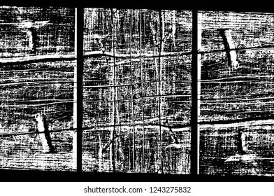 Grunge overlay layer. Abstract black and white vector background. Monochrome vintage surface with dirty pattern in cracks, spots, dots. Old wall in dark horror style design